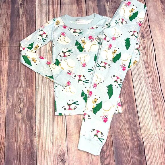 ❄️ Hanna Andersson Girls Size 6-7 Christmas Holiday Winter Pajama Set Blue PJ - Picture 1 of 5